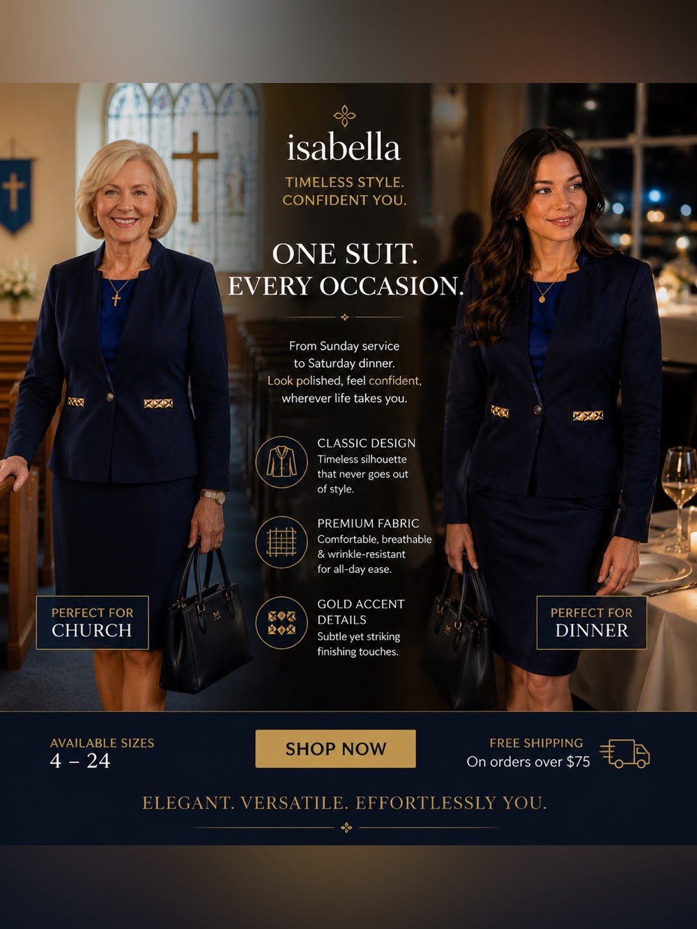 Isabella Navy Skirt Suit Set
